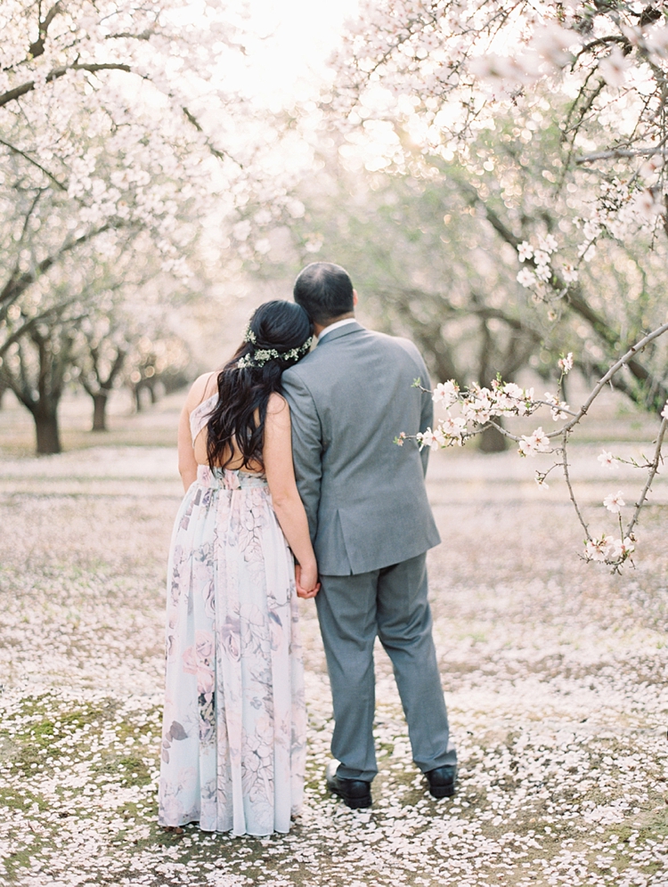 flower orchard engagement session